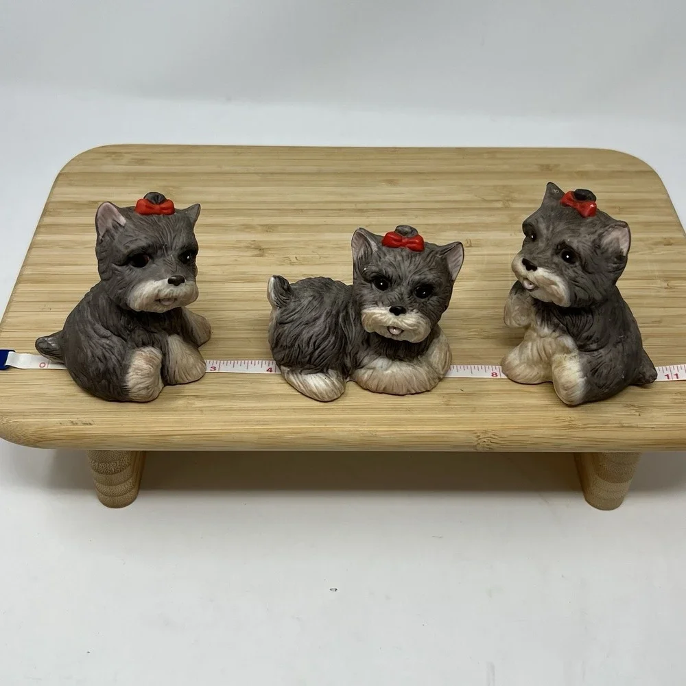 3 Homco Porcelain Terriers Dog‎ figurines #1475 Vintage 1970's Red Bow Puppy